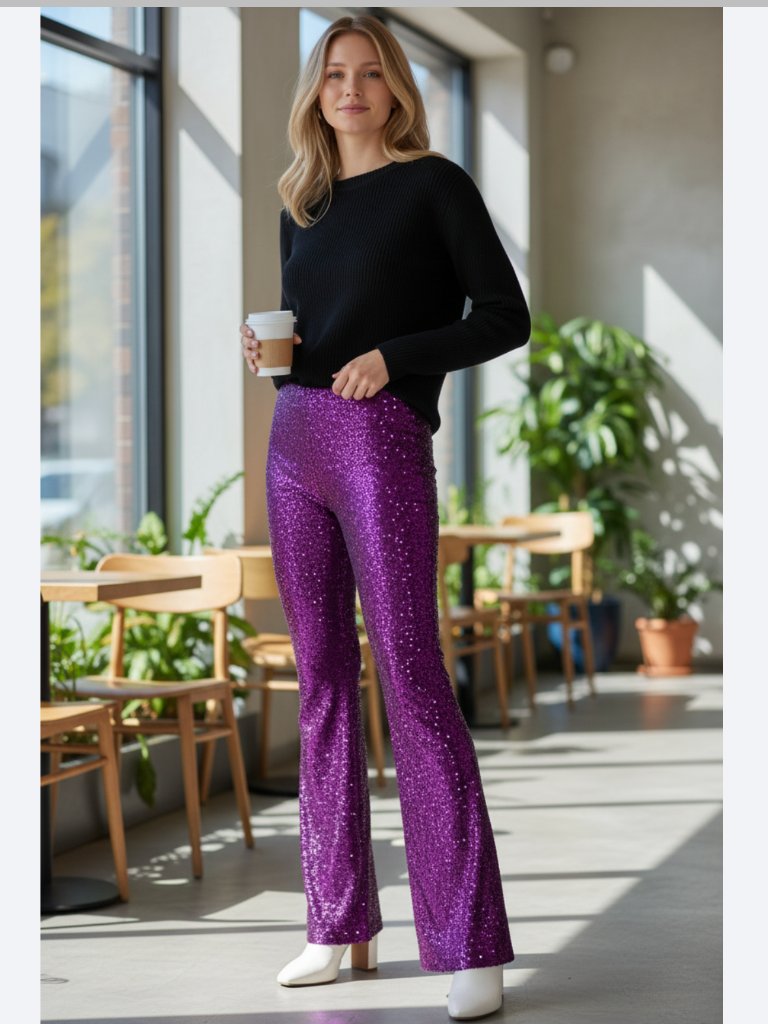 Nwt Steve Madden Citrine All Over Sequin Pant In Aubergine Small